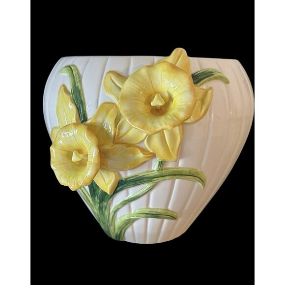 Fitz And Floyd 3D Daffodil Cache Pot Planter Vintage EUC 1990 Japan Large 9.5x10 - Picture 4 of 14